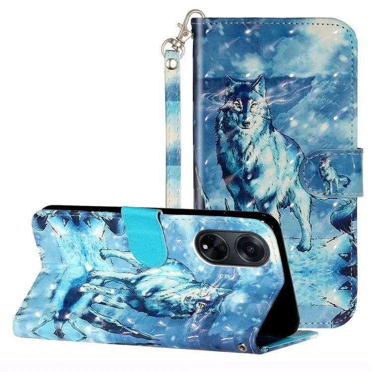 For Oppo A98 5G Wallet Phone Case PU Leather 3D Pattern Stand Cover