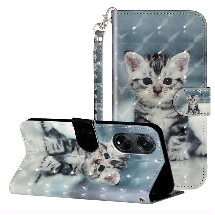 For Oppo A98 5G Wallet Phone Case PU Leather 3D Pattern Stand Cover