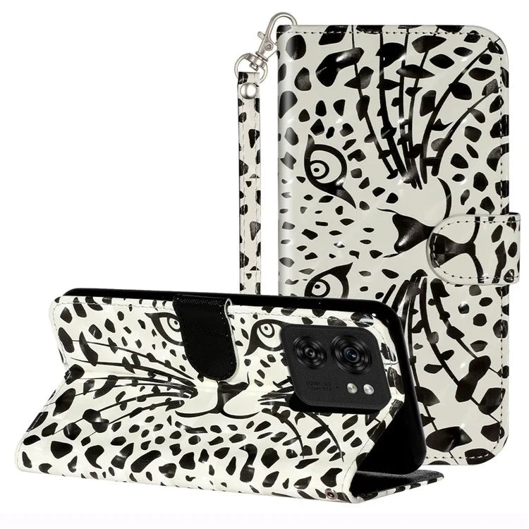 For Motorola Edge 40 5G Leather Phone Case Magnetic Closure 3D Pattern Cover Head