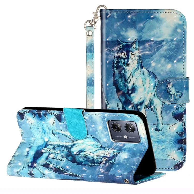 For Motorola Moto G54 5G Mobile Phone Case 3D Pattern PU Leather Flip Cover