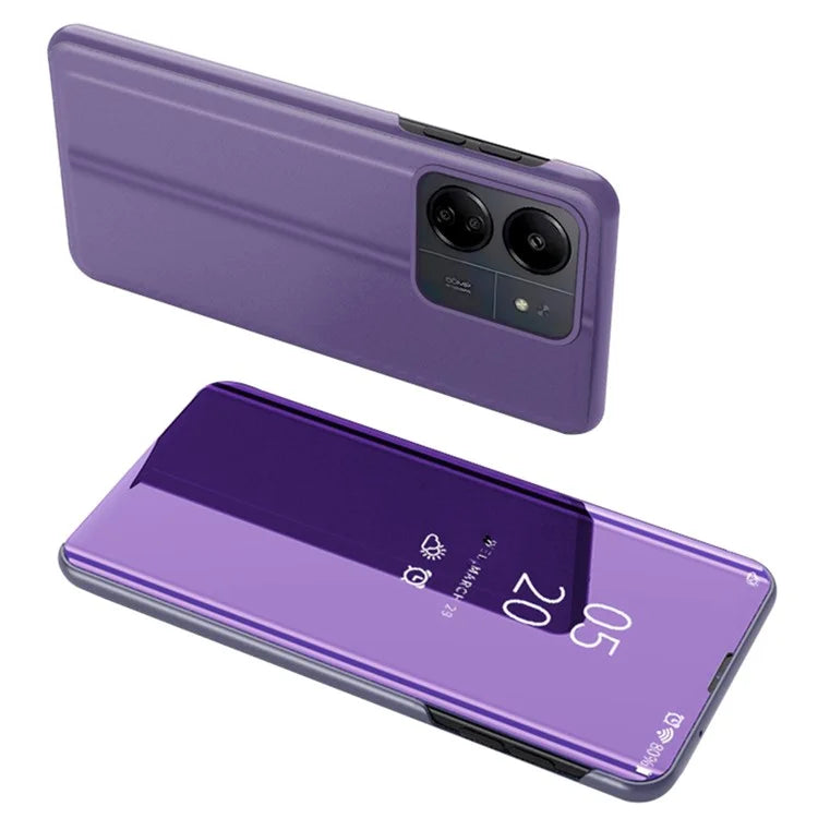 For Xiaomi Redmi 13C 4G / Poco C65 4G Leather Case Stand View Window Phone Cover  /  Blue