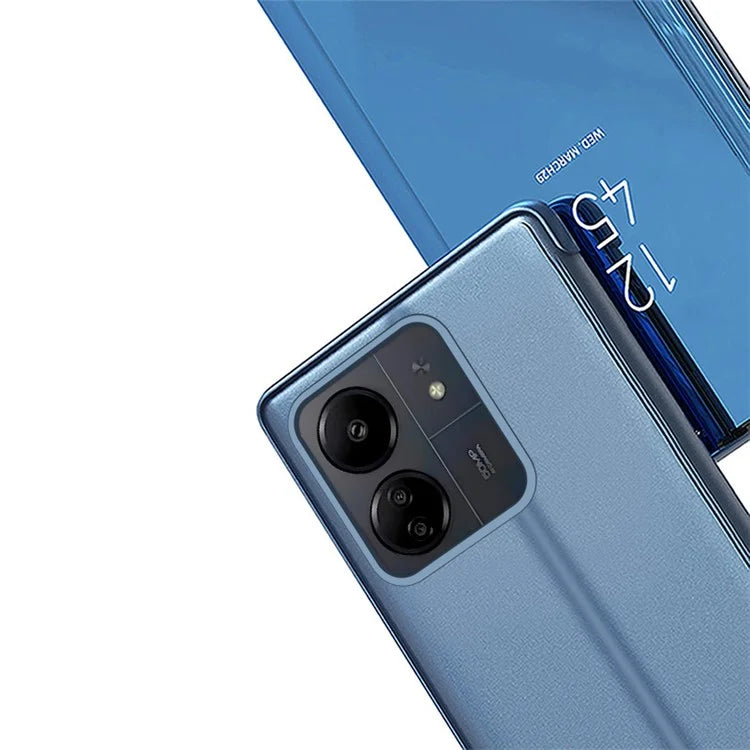 For Xiaomi Redmi 13C 4G / Poco C65 4G Leather Case Stand View Window Phone Cover  /  Blue