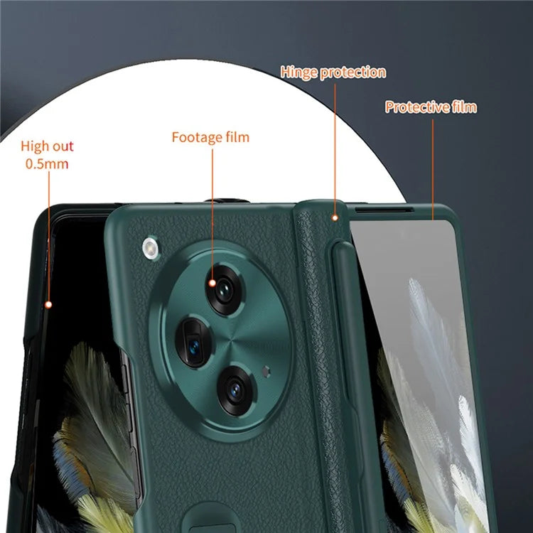 For OnePlus Open / Oppo Find N3 5G Case Leather+PC Phone Cover with Stylus / Tempered Glass Film