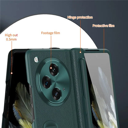 For OnePlus Open / Oppo Find N3 5G Case Leather+PC Phone Cover with Stylus / Tempered Glass Film