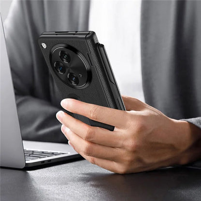 For OnePlus Open / Oppo Find N3 5G Case Leather+PC Phone Cover with Stylus / Tempered Glass Film