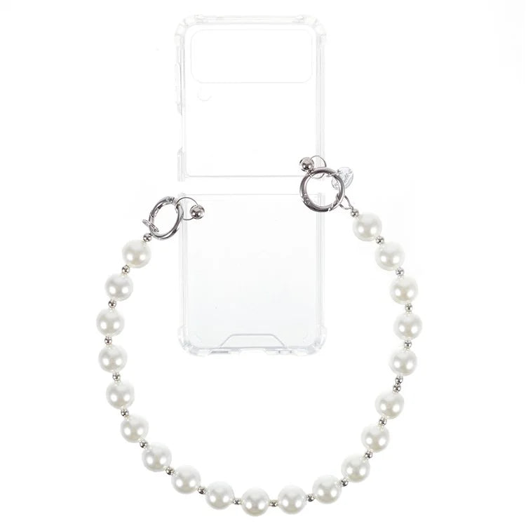 For Samsung Galaxy Z Flip4 5G Clear Phone Case Corners Protection Hard PC Cover with Chain