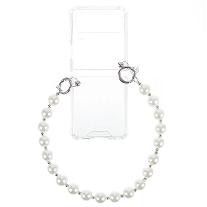 For Samsung Galaxy Z Flip4 5G Clear Phone Case Corners Protection Hard PC Cover with Chain