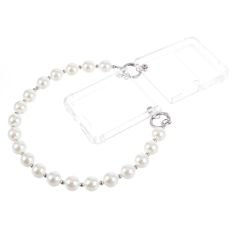 For Samsung Galaxy Z Flip4 5G Clear Phone Case Corners Protection Hard PC Cover with Chain