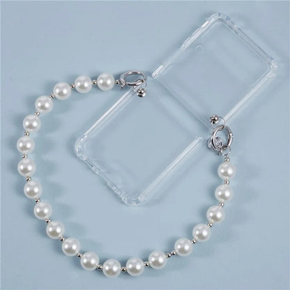 For Samsung Galaxy Z Flip4 5G Clear Phone Case Corners Protection Hard PC Cover with Chain