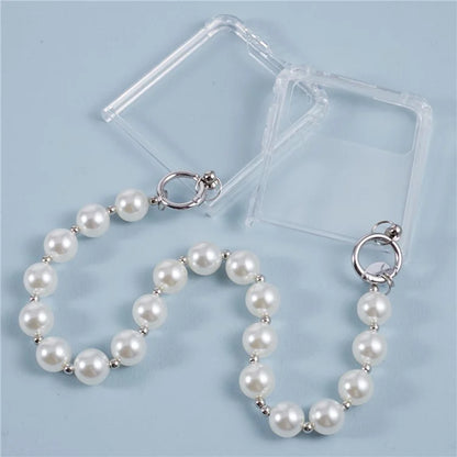 For Samsung Galaxy Z Flip4 5G Clear Phone Case Corners Protection Hard PC Cover with Chain