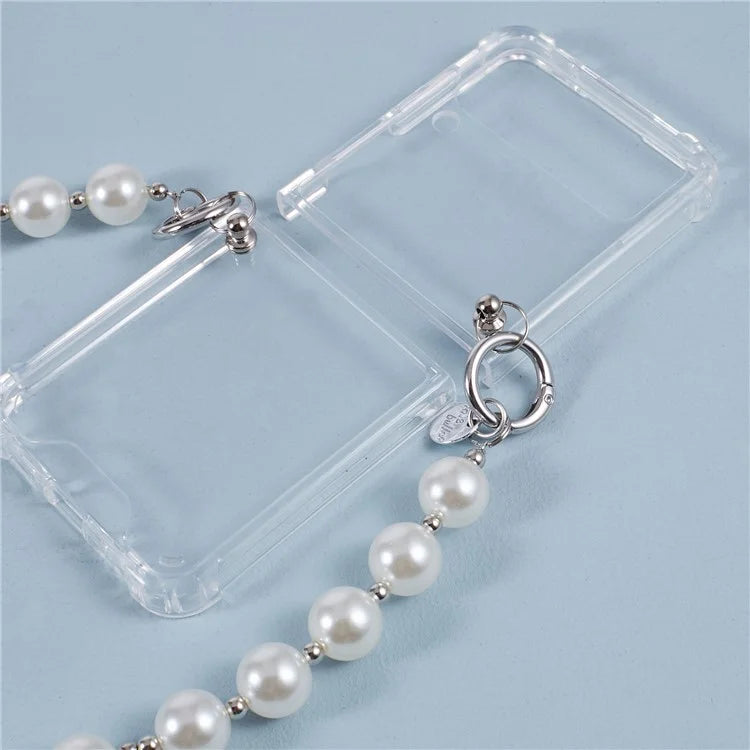 For Samsung Galaxy Z Flip4 5G Clear Phone Case Corners Protection Hard PC Cover with Chain
