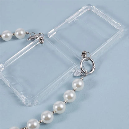 For Samsung Galaxy Z Flip4 5G Clear Phone Case Corners Protection Hard PC Cover with Chain