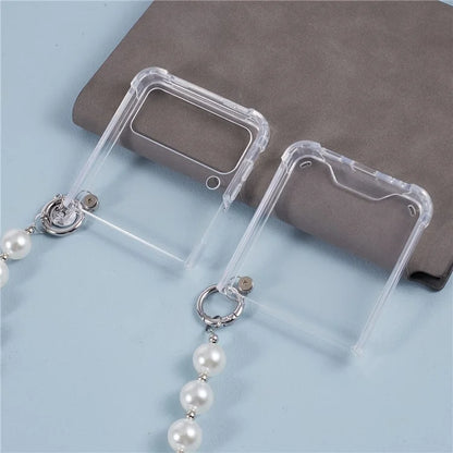 For Samsung Galaxy Z Flip4 5G Clear Phone Case Corners Protection Hard PC Cover with Chain