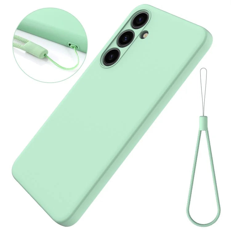 For Samsung Galaxy S24+ Cell Phone Case Liquid Silicone Soft Liner Cover with Strap