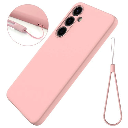 For Samsung Galaxy S24+ Cell Phone Case Liquid Silicone Soft Liner Cover with Strap