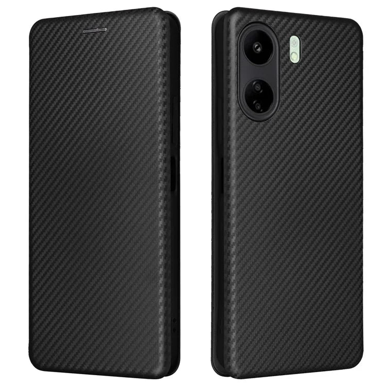 For Xiaomi Redmi 13C 4G / Poco C65 4G Phone Case Anti-drop Carbon Fiber Texture Cover with Kickstand Strap