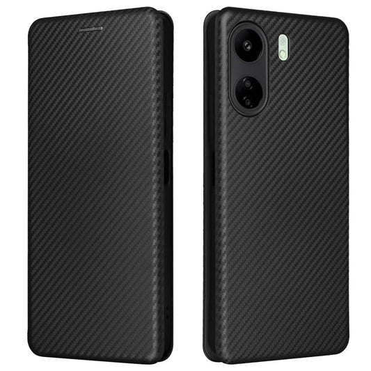 For Xiaomi Redmi 13C 4G / Poco C65 4G Phone Case Anti-drop Carbon Fiber Texture Cover with Kickstand Strap