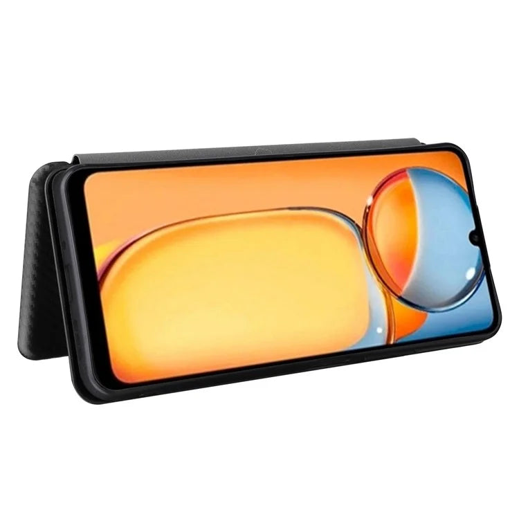 For Xiaomi Redmi 13C 4G / Poco C65 4G Phone Case Anti-drop Carbon Fiber Texture Cover with Kickstand Strap