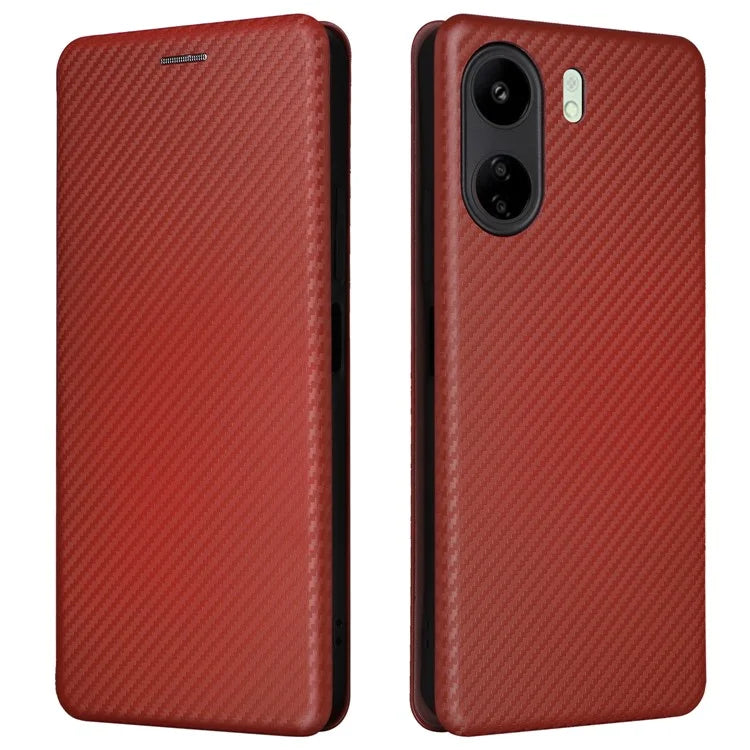 For Xiaomi Redmi 13C 4G / Poco C65 4G Phone Case Anti-drop Carbon Fiber Texture Cover with Kickstand Strap