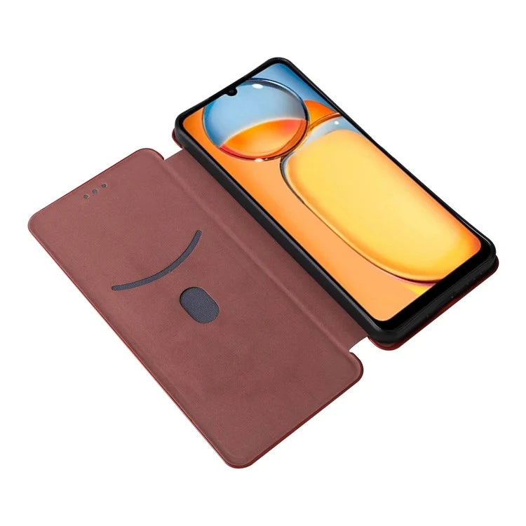For Xiaomi Redmi 13C 4G / Poco C65 4G Phone Case Anti-drop Carbon Fiber Texture Cover with Kickstand Strap