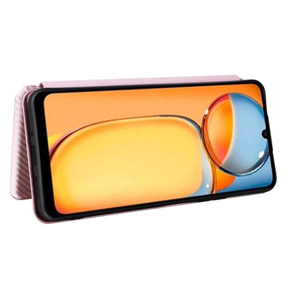 For Xiaomi Redmi 13C 4G / Poco C65 4G Phone Case Anti-drop Carbon Fiber Texture Cover with Kickstand Strap