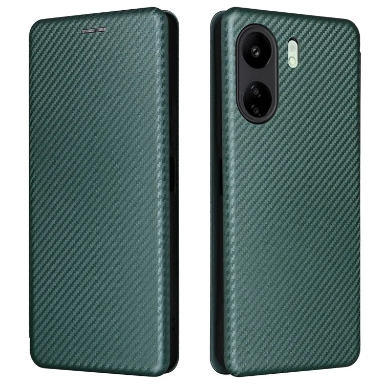 For Xiaomi Redmi 13C 4G / Poco C65 4G Phone Case Anti-drop Carbon Fiber Texture Cover with Kickstand Strap