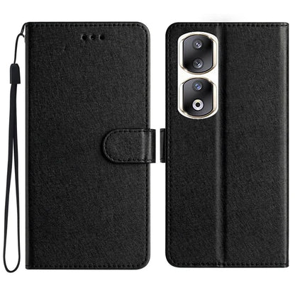 For Honor 90 Pro Case Silk Texture Leather Stand Wallet Phone Cover with Handy Strap