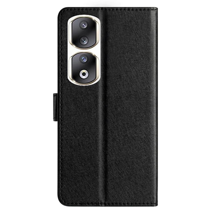 For Honor 90 Pro Case Silk Texture Leather Stand Wallet Phone Cover with Handy Strap