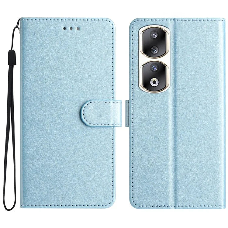 For Honor 90 Pro Case Silk Texture Leather Stand Wallet Phone Cover with Handy Strap
