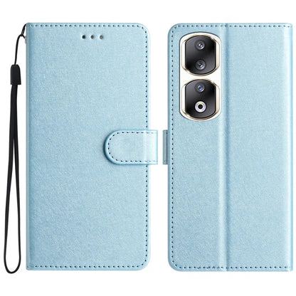 For Honor 90 Pro Case Silk Texture Leather Stand Wallet Phone Cover with Handy Strap