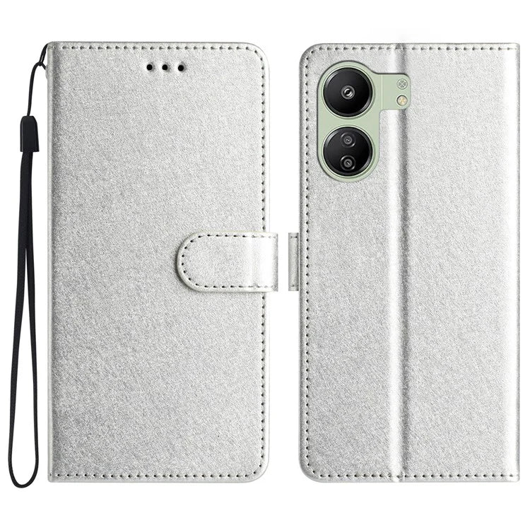 For Xiaomi Redmi 13C 4G / Poco C65 4G Leather Case Silk Texture Folding Stand Phone Cover