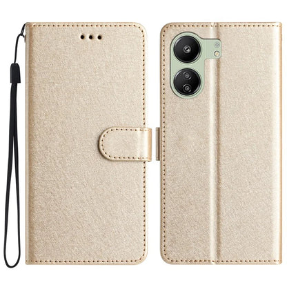 For Xiaomi Redmi 13C 4G / Poco C65 4G Leather Case Silk Texture Folding Stand Phone Cover