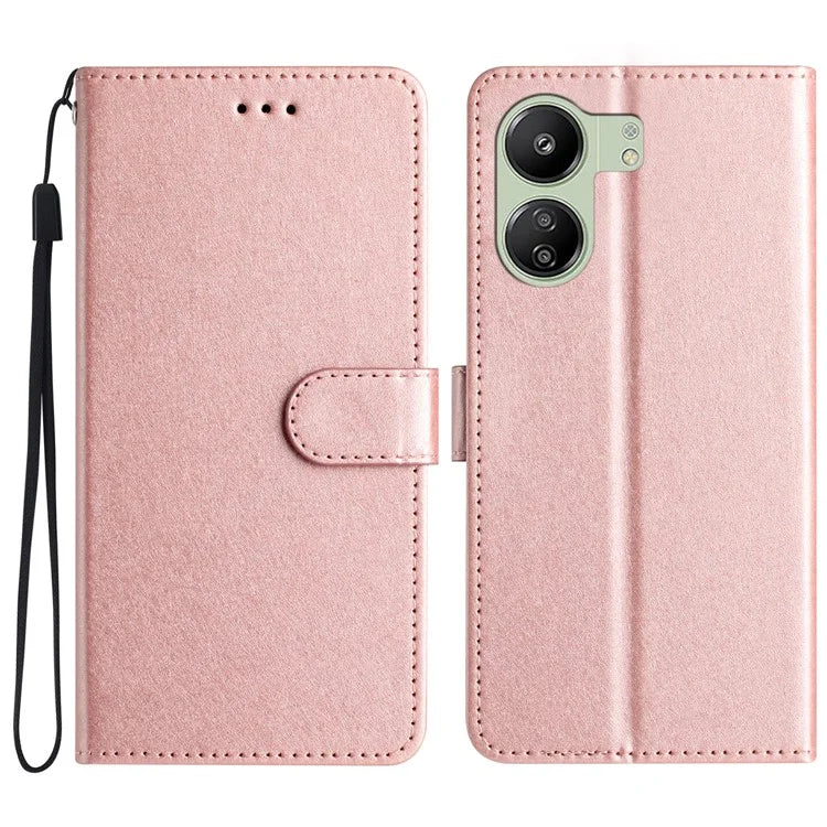 For Xiaomi Redmi 13C 4G / Poco C65 4G Leather Case Silk Texture Folding Stand Phone Cover