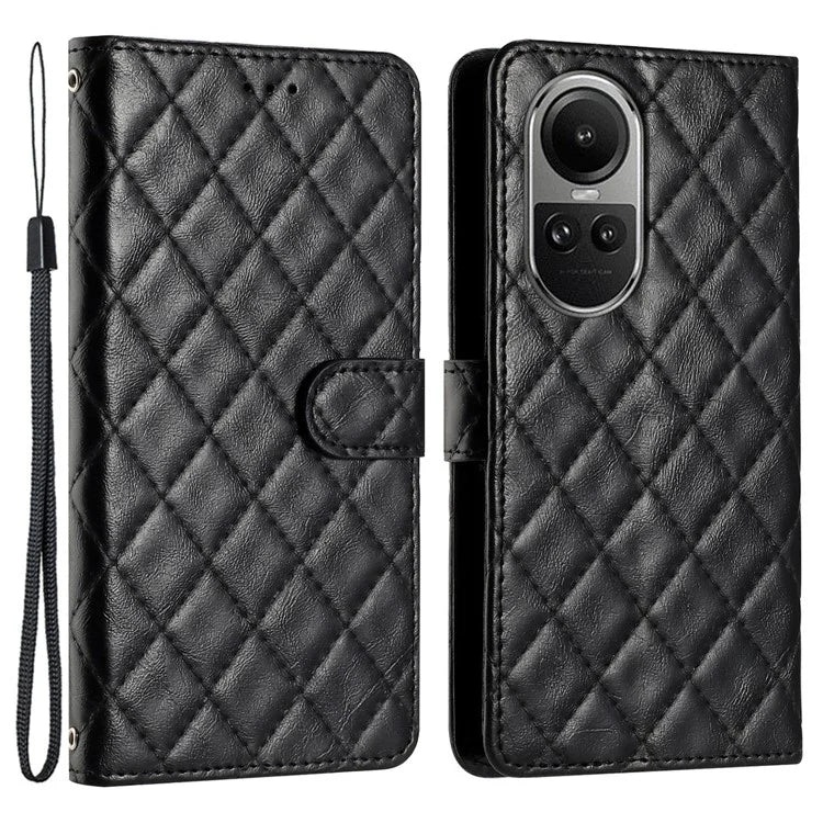 For Oppo Reno10 5G (Global) / Reno10 Pro 5G (Global) Case Leather Rhombus Grid Flip Wallet Stand Mobile Phone Cover