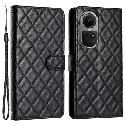 For Oppo Reno10 5G (Global) / Reno10 Pro 5G (Global) Case Leather Rhombus Grid Flip Wallet Stand Mobile Phone Cover