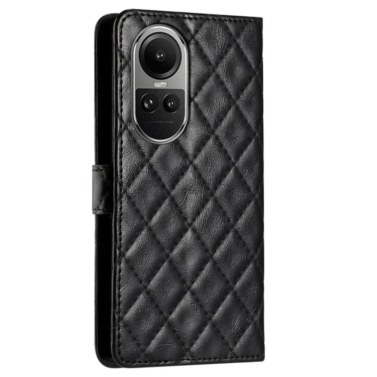 For Oppo Reno10 5G (Global) / Reno10 Pro 5G (Global) Case Leather Rhombus Grid Flip Wallet Stand Mobile Phone Cover