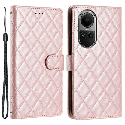 For Oppo Reno10 5G (Global) / Reno10 Pro 5G (Global) Case Leather Rhombus Grid Flip Wallet Stand Mobile Phone Cover