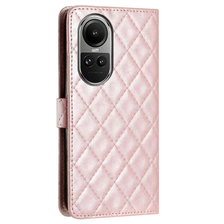 For Oppo Reno10 5G (Global) / Reno10 Pro 5G (Global) Case Leather Rhombus Grid Flip Wallet Stand Mobile Phone Cover