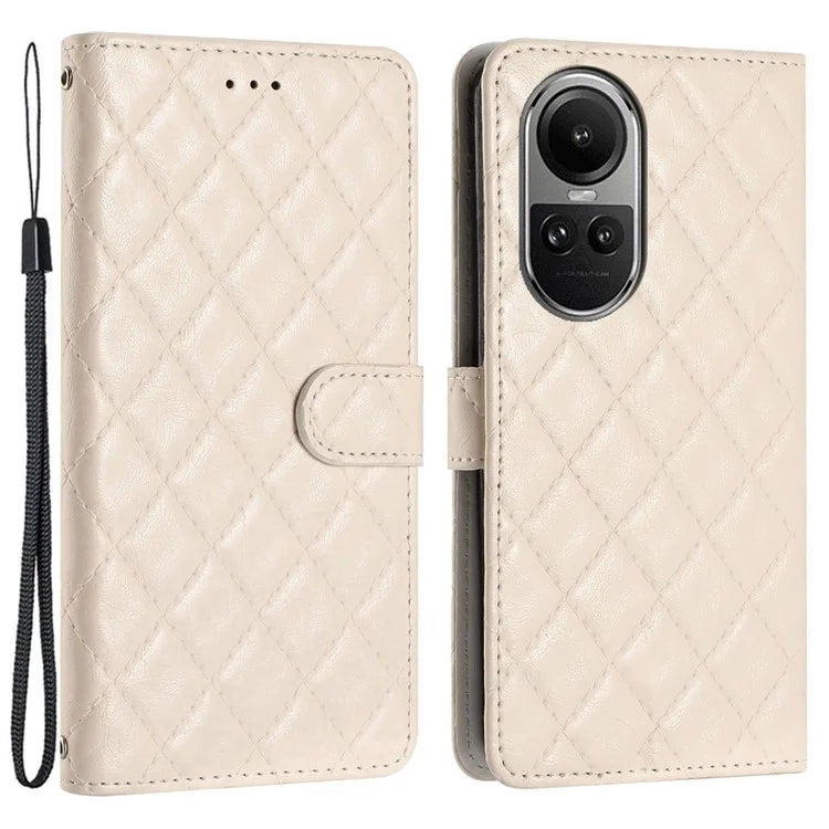 For Oppo Reno10 5G (Global) / Reno10 Pro 5G (Global) Case Leather Rhombus Grid Flip Wallet Stand Mobile Phone Cover