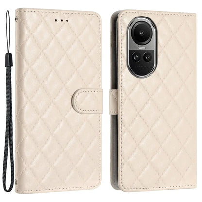 For Oppo Reno10 5G (Global) / Reno10 Pro 5G (Global) Case Leather Rhombus Grid Flip Wallet Stand Mobile Phone Cover