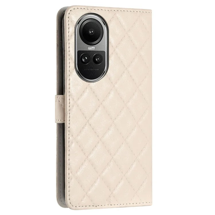 For Oppo Reno10 5G (Global) / Reno10 Pro 5G (Global) Case Leather Rhombus Grid Flip Wallet Stand Mobile Phone Cover