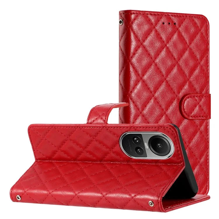 For Oppo Reno10 5G (Global) / Reno10 Pro 5G (Global) Case Leather Rhombus Grid Flip Wallet Stand Mobile Phone Cover