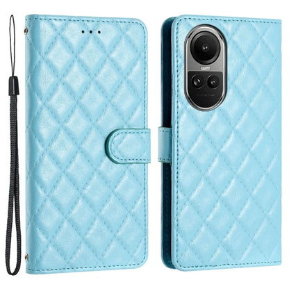 For Oppo Reno10 5G (Global) / Reno10 Pro 5G (Global) Case Leather Rhombus Grid Flip Wallet Stand Mobile Phone Cover