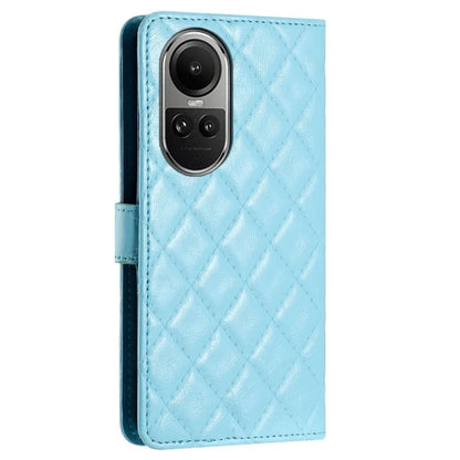 For Oppo Reno10 5G (Global) / Reno10 Pro 5G (Global) Case Leather Rhombus Grid Flip Wallet Stand Mobile Phone Cover