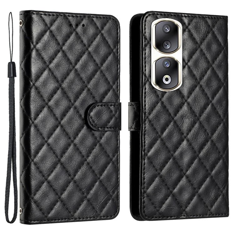 For Honor 90 Pro Case Stitching Rhombus Grid Phone Cover with Wallet Stand