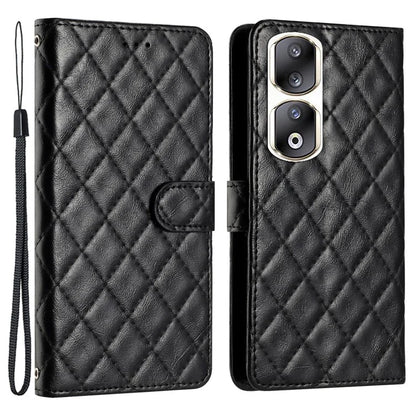 For Honor 90 Pro Case Stitching Rhombus Grid Phone Cover with Wallet Stand