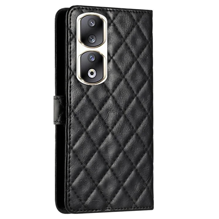 For Honor 90 Pro Case Stitching Rhombus Grid Phone Cover with Wallet Stand