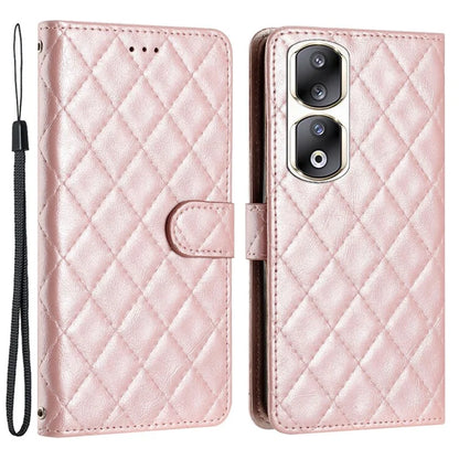 For Honor 90 Pro Case Stitching Rhombus Grid Phone Cover with Wallet Stand