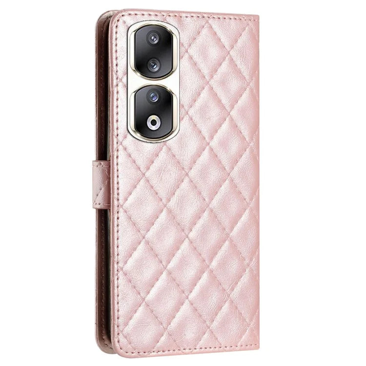For Honor 90 Pro Case Stitching Rhombus Grid Phone Cover with Wallet Stand