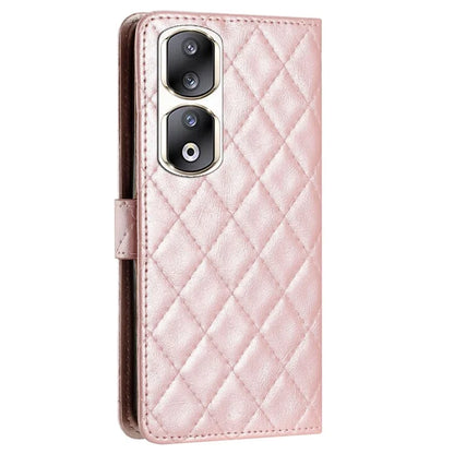 For Honor 90 Pro Case Stitching Rhombus Grid Phone Cover with Wallet Stand